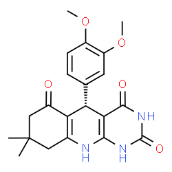 ChemSpider 2D Image | (5S)-5-(3,4-Dimethoxyphenyl)-8,8-dimethyl-5,8,9,10-tetrahydropyrimido[4,5-b]quinoline-2,4,6(1H,3H,7H)-trione | C21H23N3O5