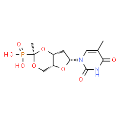 ChemSpider 2D Image | 1-{2-Deoxy-3,5-O-[(1R)-1-phosphonoethylidene]-beta-D-threo-pentofuranosyl}-5-methyl-2,4(1H,3H)-pyrimidinedione | C12H17N2O8P