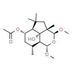 ChemSpider 2D Image | (1S,3S,3aS,5aR,6S,8R,8aS,8bS)-8b-Hydroxy-1,3-dimethoxy-3a,5,5,8-tetramethyldecahydro-1H-cyclopenta[de]isochromen-6-yl acetate | C19H32O6