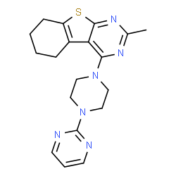 ChemSpider 2D Image | 2-Methyl-4-[4-(2-pyrimidinyl)-1-piperazinyl]-5,6,7,8-tetrahydro[1]benzothieno[2,3-d]pyrimidine | C19H22N6S