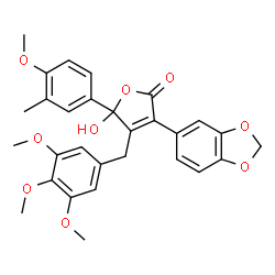 ChemSpider 2D Image | 3-(1,3-Benzodioxol-5-yl)-5-hydroxy-5-(4-methoxy-3-methylphenyl)-4-(3,4,5-trimethoxybenzyl)-2(5H)-furanone | C29H28O9