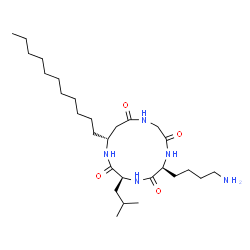 ChemSpider 2D Image | (3S,6S,13R)-6-(4-Aminobutyl)-3-isobutyl-13-undecyl-1,4,7,10-tetraazacyclotridecane-2,5,8,11-tetrone | C28H53N5O4