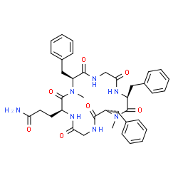 ChemSpider 2D Image | Cyclo(L-glutaminyl-N-methyl-L-phenylalanylglycyl-L-phenylalanyl-N-methyl-L-phenylalanylglycyl) | C38H45N7O7