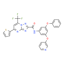 ChemSpider 2D Image | N-[3-Phenoxy-5-(3-pyridinyloxy)phenyl]-5-(2-thienyl)-7-(trifluoromethyl)[1,2,4]triazolo[1,5-a]pyrimidine-2-carboxamide | C28H17F3N6O3S