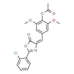 ChemSpider 2D Image | 4-{(E)-[2-(2-Chlorophenyl)-5-oxo-1,3-oxazol-4(5H)-ylidene]methyl}-2,6-dimethoxyphenyl acetate | C20H16ClNO6