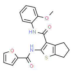 ChemSpider 2D Image | N-{3-[(2-Methoxyphenyl)carbamoyl]-5,6-dihydro-4H-cyclopenta[b]thiophen-2-yl}-2-furamide | C20H18N2O4S