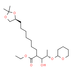ChemSpider 2D Image | Ethyl 2,5-dideoxy-2-{7-[(4S)-2,2-dimethyl-1,3-dioxolan-4-yl]heptyl}-4-O-(tetrahydro-2H-pyran-2-yl)-L-glycero-pentonate | C24H44O7