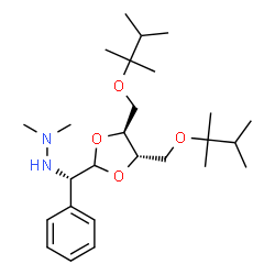 ChemSpider 2D Image | 2-[(S)-[(4S,5S)-4,5-Bis{[(2,3-dimethyl-2-butanyl)oxy]methyl}-1,3-dioxolan-2-yl](phenyl)methyl]-1,1-dimethylhydrazine | C26H46N2O4
