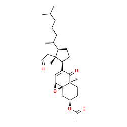 ChemSpider 2D Image | (1aS,4aS,7S,8aR)-4a-Methyl-3-[(1R,2R,3R)-2-methyl-3-[(2R)-6-methyl-2-heptanyl]-2-(2-oxoethyl)cyclopentyl]-4-oxo-4,4a,5,6,7,8-hexahydro-1aH-naphtho[1,8a-b]oxiren-7-yl acetate | C29H44O5