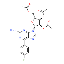 ChemSpider 2D Image | 6-(4-Fluorophenyl)-9-(2,3,5-tri-O-acetyl-beta-D-ribofuranosyl)-9H-purin-2-amine | C22H22FN5O7