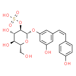 ChemSpider 2D Image | 3-Hydroxy-5-[(Z)-2-(4-hydroxyphenyl)vinyl]phenyl 2-O-sulfo-beta-D-glucopyranoside | C20H22O11S