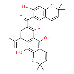 ChemSpider 2D Image | 6,10,15-Trihydroxy-9-isopropenyl-3,3,12,12-tetramethyl-9,12-dihydro-3H,7H,8H-chromeno[7,6-c]pyrano[3,2-h]xanthen-7-one | C30H28O7