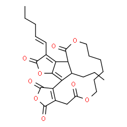 ChemSpider 2D Image | 20-[(1E)-1-Penten-1-yl]-24-propyl-4,9,16,22-tetraoxatetracyclo[16.5.1.0~2,6~.0~19,23~]tetracosa-1(23),2(6),19-triene-3,5,8,17,21-pentone | C28H32O9