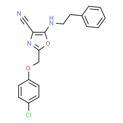 ChemSpider 2D Image | 2-[(4-Chlorophenoxy)methyl]-5-[(2-phenylethyl)amino]-1,3-oxazole-4-carbonitrile | C19H16ClN3O2