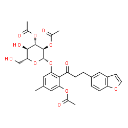 ChemSpider 2D Image | 2-[3-(1-Benzofuran-5-yl)propanoyl]-3-[(2,3-di-O-acetyl-beta-D-glucopyranosyl)oxy]-5-methylphenyl acetate | C30H32O12