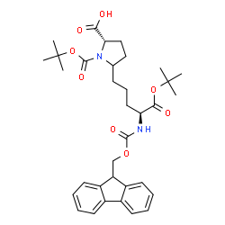 ChemSpider 2D Image | 5-{(4S)-4-{[(9H-Fluoren-9-ylmethoxy)carbonyl]amino}-5-[(2-methyl-2-propanyl)oxy]-5-oxopentyl}-1-{[(2-methyl-2-propanyl)oxy]carbonyl}-L-proline | C34H44N2O8
