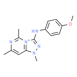 ChemSpider 2D Image | 3-[(4-Methoxyphenyl)amino]-1,5,7-trimethyl-1H-[1,2,4]triazolo[4,3-c]pyrimidin-4-ium | C15H18N5O