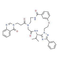 ChemSpider 2D Image | (10S)-10-Isopropyl-14-[3-(4-oxo-3(4H)-quinazolinyl)propanoyl]-7-phenyl-2-oxa-5,6,8,11,14,17-hexaazatricyclo[17.3.1.0~5,9~]tricosa-1(23),6,8,19,21-pentaene-12,18-dione | C36H38N8O5