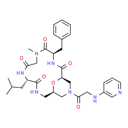 ChemSpider 2D Image | (1R,4R,10S,14R)-4-Benzyl-10-isobutyl-6-methyl-16-[(3-pyridinylamino)acetyl]-18-oxa-3,6,9,12,16-pentaazabicyclo[12.3.1]octadecane-2,5,8,11-tetrone | C31H41N7O6