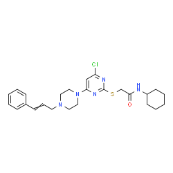 ChemSpider 2D Image | 2-{[4-Chloro-6-(4-cinnamyl-1-piperazinyl)-2-pyrimidinyl]sulfanyl}-N-cyclohexylacetamide | C25H32ClN5OS