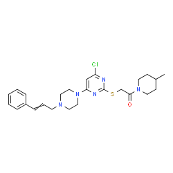 ChemSpider 2D Image | 2-{[4-Chloro-6-(4-cinnamyl-1-piperazinyl)-2-pyrimidinyl]sulfanyl}-1-(4-methyl-1-piperidinyl)ethanone | C25H32ClN5OS