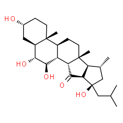 ChemSpider 2D Image | (3alpha,5alpha,6alpha,7beta,14beta,16beta,23R)-3,6,7,23-Tetrahydroxy-16,23-cyclocholestan-15-one | C27H44O5