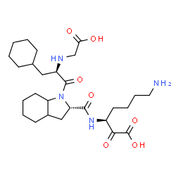 ChemSpider 2D Image | (3S)-7-Amino-3-({[(2S)-1-{(2R)-2-[(carboxymethyl)amino]-3-cyclohexylpropanoyl}octahydro-1H-indol-2-yl]carbonyl}amino)-2-oxoheptanoic acid | C27H44N4O7