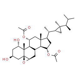 ChemSpider 2D Image | (1alpha,3beta,5beta,6beta,11alpha,15alpha)-1,3-Dihydroxy-5,6-epoxygorgostane-11,15-diyl diacetate | C34H54O7