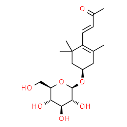 ChemSpider 2D Image | (1R)-3,5,5-Trimethyl-4-[(1E)-3-oxo-1-buten-1-yl]-3-cyclohexen-1-yl beta-D-glucopyranoside | C19H30O7