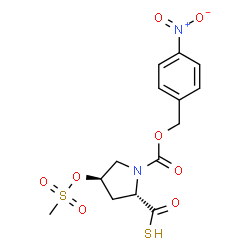 ChemSpider 2D Image | (2S,4R)-4-[(Methylsulfonyl)oxy]-1-{[(4-nitrobenzyl)oxy]carbonyl}-2-pyrrolidinecarbothioic S-acid | C14H16N2O8S2