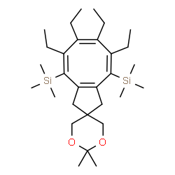 ChemSpider 2D Image | (5,6,7,8-Tetraethyl-2',2'-dimethyl-1,3-dihydrospiro[cyclopenta[8]annulene-2,5'-[1,3]dioxane]-4,9-diyl)bis(trimethylsilane) | C30H52O2Si2