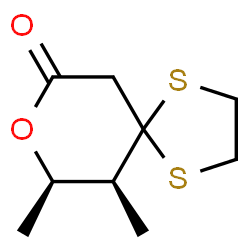 ChemSpider 2D Image | (9R,10S)-9,10-Dimethyl-8-oxa-1,4-dithiaspiro[4.5]decan-7-one | C9H14O2S2