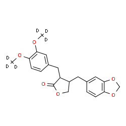 ChemSpider 2D Image | 4-(1,3-Benzodioxol-5-ylmethyl)-3-{3,4-bis[(~2~H_3_)methyloxy]benzyl}dihydro-2(3H)-furanone | C21H16D6O6