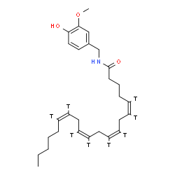 ChemSpider 2D Image | (5Z,8Z,11Z,14Z)-N-(4-Hydroxy-3-methoxybenzyl)(5,6,8,9,11,12,14,15-~3~H_8_)-5,8,11,14-icosatetraenamide | C28H33T8NO3