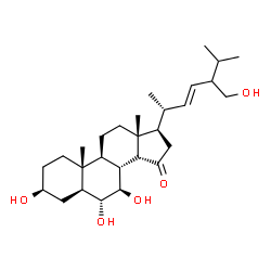 ChemSpider 2D Image | (3beta,5alpha,6alpha,7beta,14beta,22E,24xi)-3,6,7,28-Tetrahydroxyergost-22-en-15-one | C28H46O5