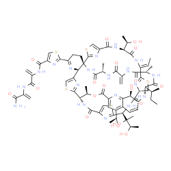 ChemSpider 2D Image | N-{3-[(3-Amino-3-oxo-1-propen-2-yl)amino]-3-oxo-1-propen-2-yl}-2-[(1R,8S,11Z,15S,18S,25S,26R,35R,37S,40S,46S,53S,59S)-37-[(2S)-2-butanyl]-18-[(2R,3R)-2,3-dihydroxy-2-butanyl]-11-ethylidene-59-hydroxy-
8-[(1R)-1-hydroxyethyl]-31-[(1S)-1-hydroxyethyl]-26,40,46-trimethyl-43-methylene-6,9,16,23,28,38,41,44,47-nonaoxo-27-oxa-3,13,20,56-tetrathia-7,10,17,24,36,39,42,45,48,52,58,61,62,63,64-pentadecaazano
nacyclo[23.23.9.3~29,35~.1~2,5~.1~12,15~.1~19,22~.1~54,57~.0~1,53~.0~32,60~]tetrahexaconta-2(64),4,12(63),19(62),21,29,31,33,51,54,57,60-dodecaen-51-yl]-1,3-thiazole-4-carboxamide | C72H85N19O18S5