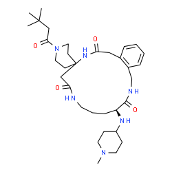 ChemSpider 2D Image | (4S)-1'-(3,3-Dimethylbutanoyl)-4-[(1-methyl-4-piperidinyl)amino]-1,5,6,7,8,14-hexahydro-2H-spiro[2,8,12-benzotriazacyclohexadecine-11,4'-piperidine]-3,9,13(4H,10H,12H)-trione | C33H52N6O4