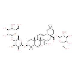ChemSpider 2D Image | 1-O-[(3beta,5xi,9xi)-3-{[6-Deoxy-4-O-(beta-D-glucopyranosyl)-beta-D-galactopyranosyl]oxy}-27-hydroxy-27,28-dioxoolean-12-en-28-yl]-beta-D-glucopyranose | C48H76O19
