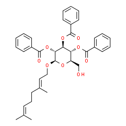 ChemSpider 2D Image | (2E)-3,7-Dimethyl-2,6-octadien-1-yl 2,3,4-tri-O-benzoyl-beta-D-glucopyranoside | C37H40O9