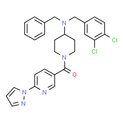 ChemSpider 2D Image | {4-[Benzyl(3,4-dichlorobenzyl)amino]-1-piperidinyl}[6-(1H-pyrazol-1-yl)-3-pyridinyl]methanone | C28H27Cl2N5O