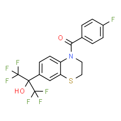 ChemSpider 2D Image | (4-Fluorophenyl)[7-(1,1,1,3,3,3-hexafluoro-2-hydroxy-2-propanyl)-2,3-dihydro-4H-1,4-benzothiazin-4-yl]methanone | C18H12F7NO2S