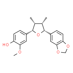 ChemSpider 2D Image | 4-[(2S,3R,4S,5R)-5-(1,3-Benzodioxol-5-yl)-3,4-dimethyltetrahydro-2-furanyl]-2-methoxyphenol | C20H22O5