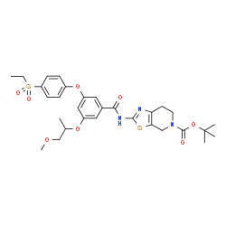 ChemSpider 2D Image | 2-Methyl-2-propanyl 2-({3-[4-(ethylsulfonyl)phenoxy]-5-[(1-methoxy-2-propanyl)oxy]benzoyl}amino)-6,7-dihydro[1,3]thiazolo[5,4-c]pyridine-5(4H)-carboxylate | C30H37N3O8S2