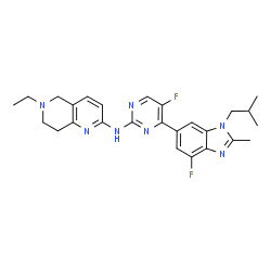 ChemSpider 2D Image | 6-Ethyl-N-[5-fluoro-4-(4-fluoro-1-isobutyl-2-methyl-1H-benzimidazol-6-yl)-2-pyrimidinyl]-5,6,7,8-tetrahydro-1,6-naphthyridin-2-amine | C26H29F2N7
