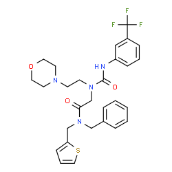 ChemSpider 2D Image | N-Benzyl-N~2~-[2-(4-morpholinyl)ethyl]-N-(2-thienylmethyl)-N~2~-{[3-(trifluoromethyl)phenyl]carbamoyl}glycinamide | C28H31F3N4O3S