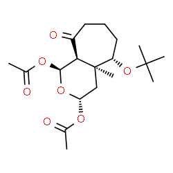 ChemSpider 2D Image | (1S,3S,4aS,5S,9aS)-4a-Methyl-5-[(2-methyl-2-propanyl)oxy]-9-oxodecahydrocyclohepta[c]pyran-1,3-diyl diacetate | C19H30O7