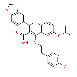 ChemSpider 2D Image | 2-(1,3-Benzodioxol-5-yl)-6-isopropoxy-4-[2-(4-methoxyphenyl)ethoxy]-2H-chromene-3-carboxylic acid | C29H28O8