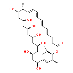 ChemSpider 2D Image | (3E,5E,7E,9E,11E,13R,14S,16S,18S,20R,22R,24S,26S,27E,29R,30R)-14,16,18,20,22,24,26-Heptahydroxy-30-isopropyl-13,29-dimethyloxacyclotriaconta-3,5,7,9,11,27-hexaen-2-one | C34H54O9