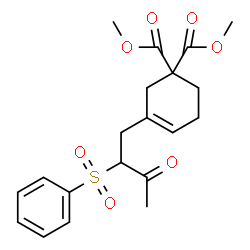 ChemSpider 2D Image | Dimethyl 3-[3-oxo-2-(phenylsulfonyl)butyl]-3-cyclohexene-1,1-dicarboxylate | C20H24O7S