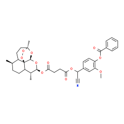 ChemSpider 2D Image | [4-(Benzoyloxy)-3-methoxyphenyl](cyano)methyl (1S,5R,9R,10S,12R,13R)-1,5,9-trimethyl-11,14,15,16-tetraoxatetracyclo[10.3.1.0~4,13~.0~8,13~]hexadec-10-yl succinate | C35H39NO11
